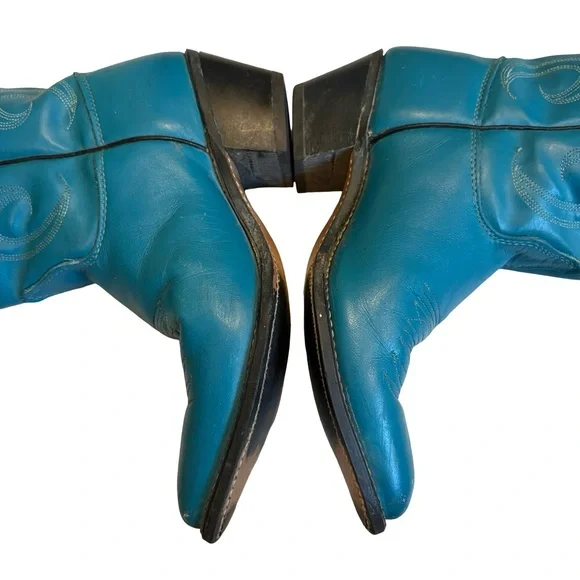 Vintage Sheplers Gorgeous Teal Blue Tall Western Boots. - Picture 11 of 16